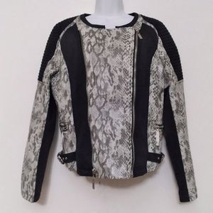 THE FILLMORE Moto Cross Mixed Media Snakeskin Vegan Leather Jacket